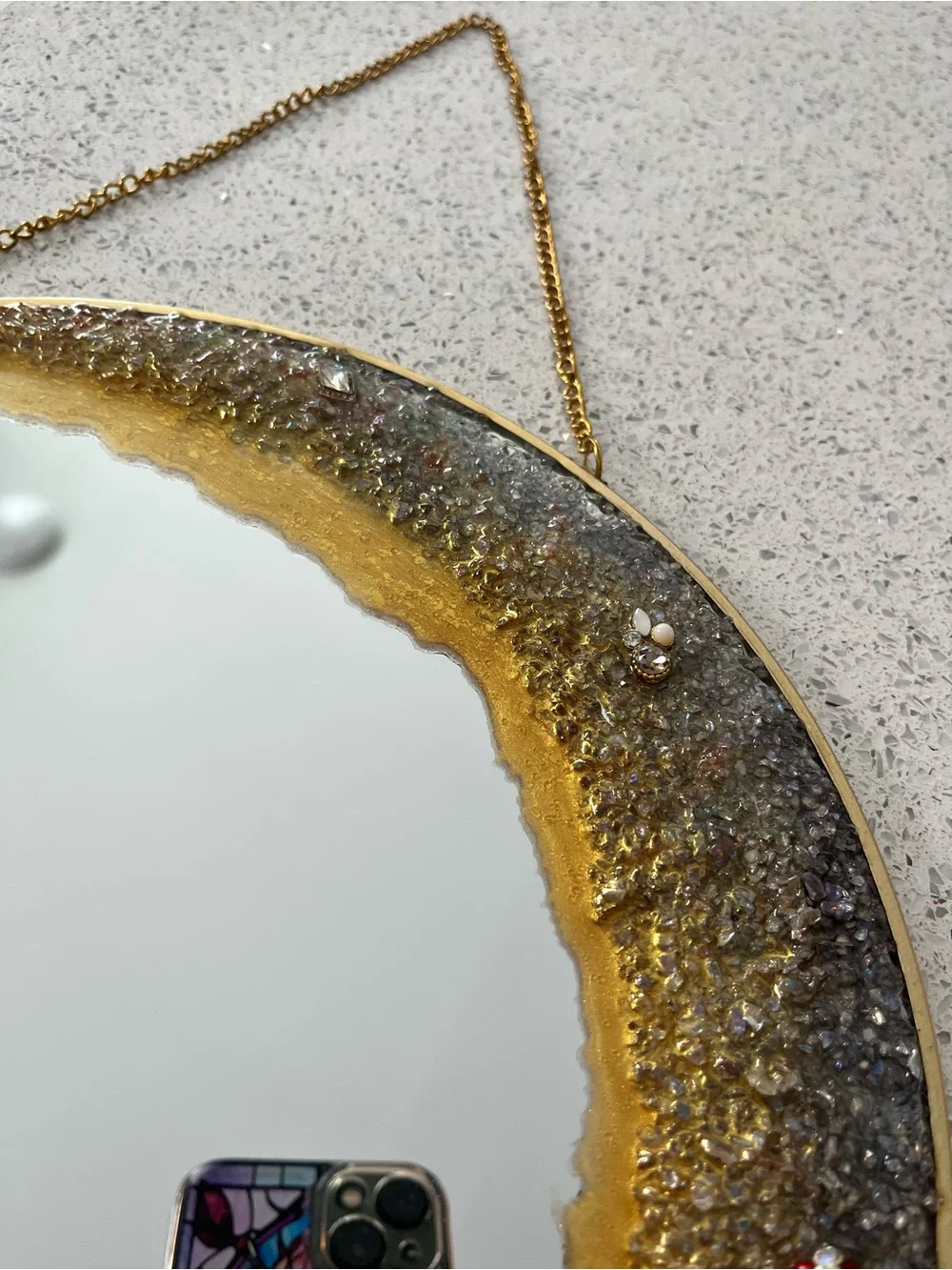 Gold Crescent Geode Round Wall Mirror - Decorative Home Wall Decor